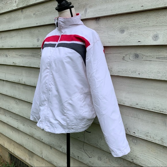 Vintage 90s Striped Detail Zip Front Long Sleeve Mock Neck Athletic Track Jacket - Picture 3 of 16